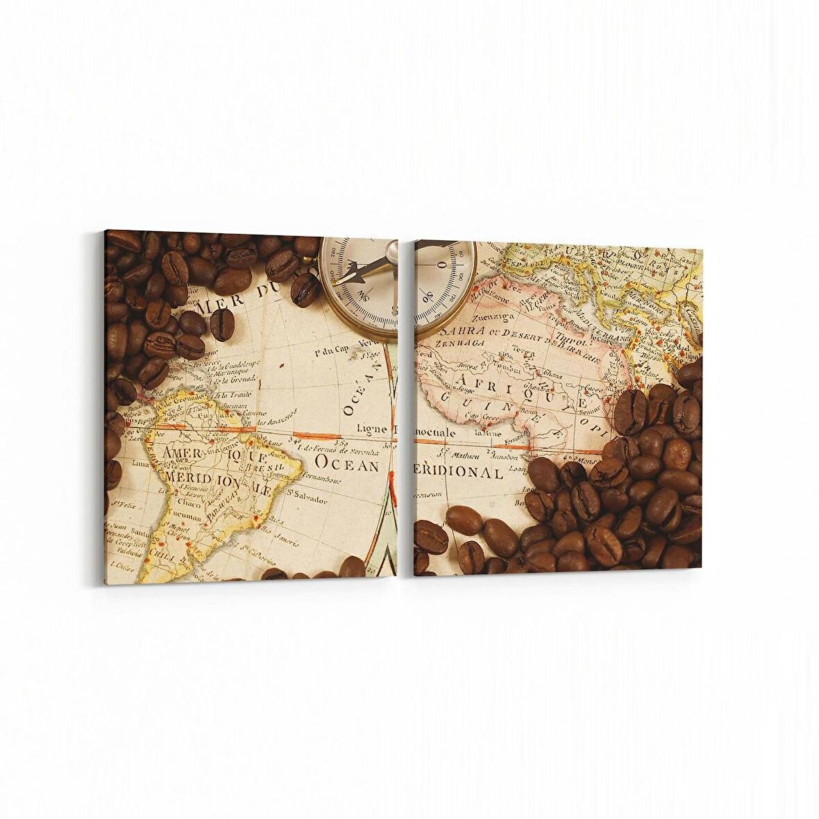 Olla 16205K2Y Harita Görseli Kare 2'li Yatay Kanvas Tablo (Ölçü: 85X40)