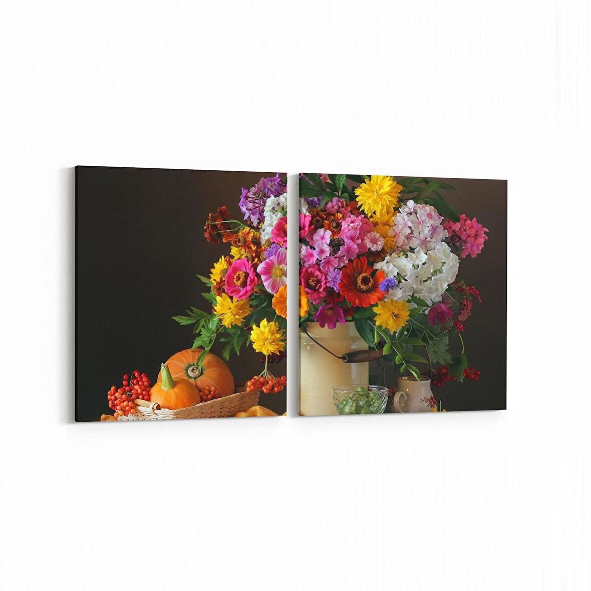 Olla 11780K2Y Çiçek Görseli Kare 2'li Yatay Kanvas Tablo (Ölçü: 125X60)