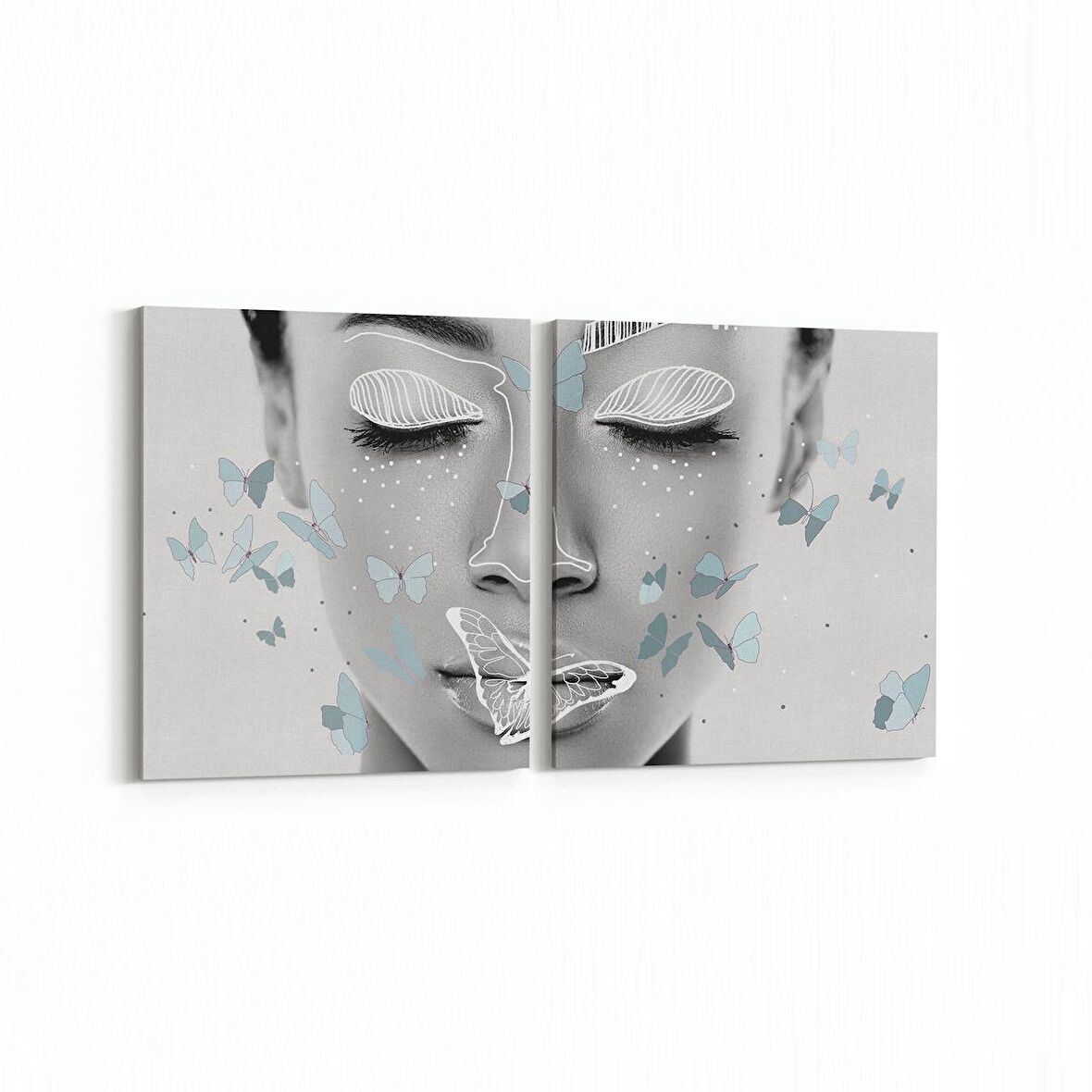 Olla 17010K2Y Model / Manken Görseli 2'li Yatay Kanvas Tablo (Ölçü: 145X70)