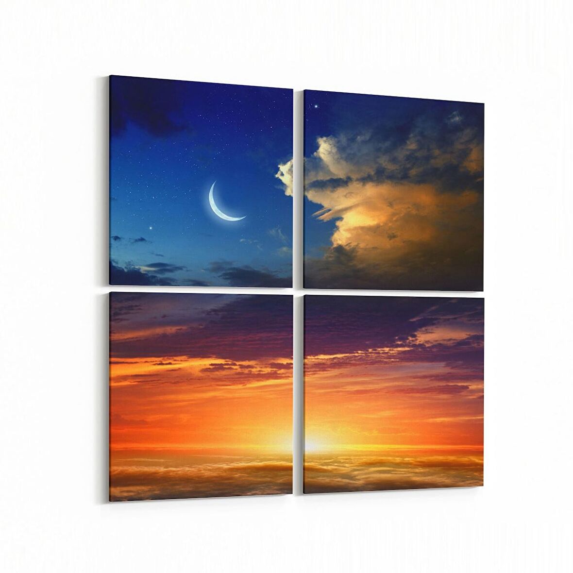 Olla 14729K4 Gece Gökyüzü Görseli Kare 4'lü Kanvas Tablo (Ölçü: 145X145)