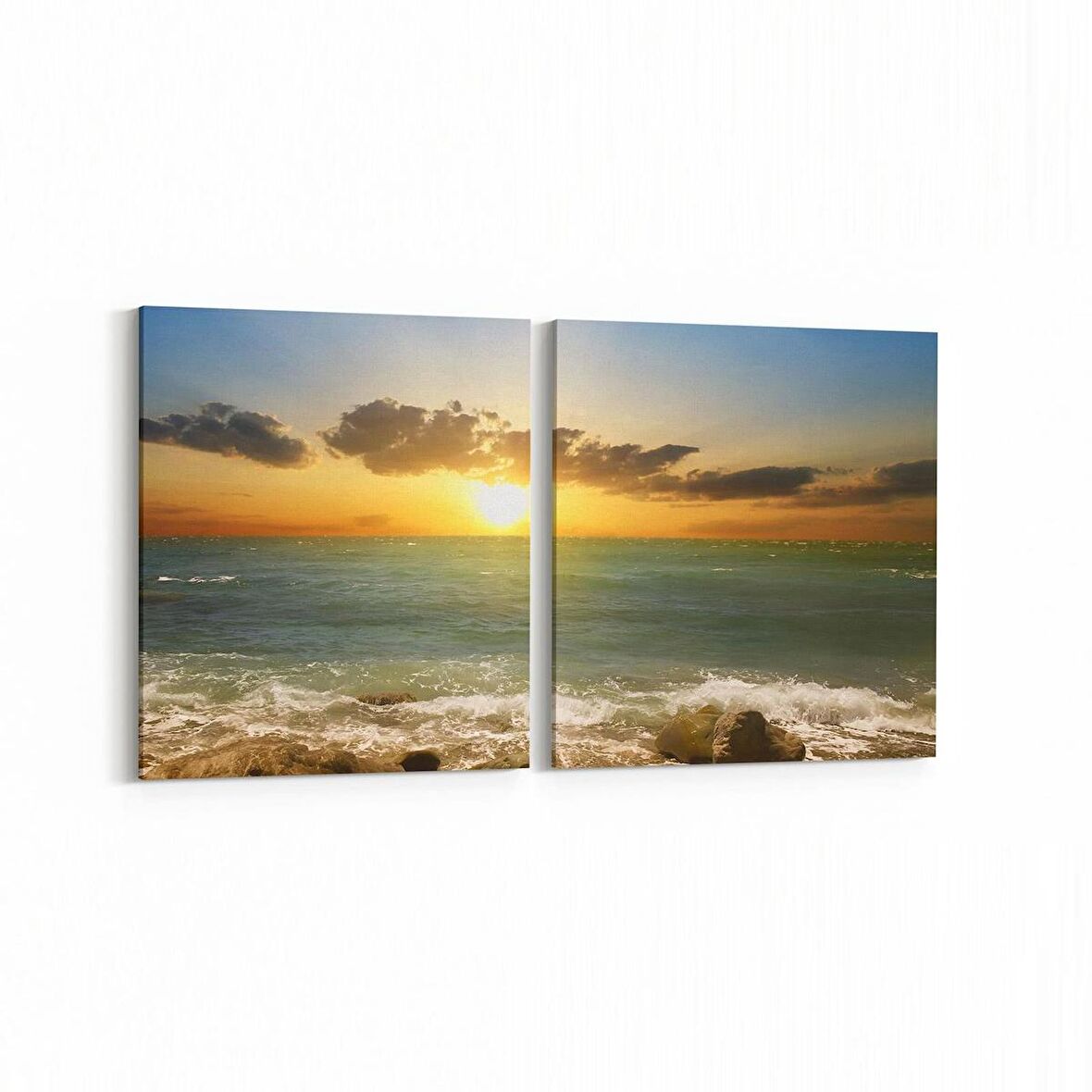 Olla 16057K2Y Günbatımı Görseli Kare 2'li Yatay Kanvas Tablo (Ölçü: 125X60)