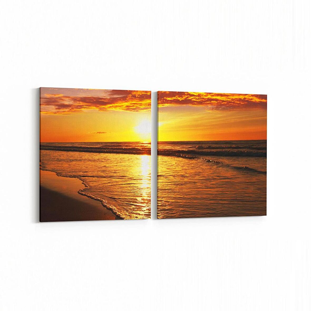 Olla 15899K2Y Günbatımı Görseli Kare 2'li Yatay Kanvas Tablo (Ölçü: 125X60)