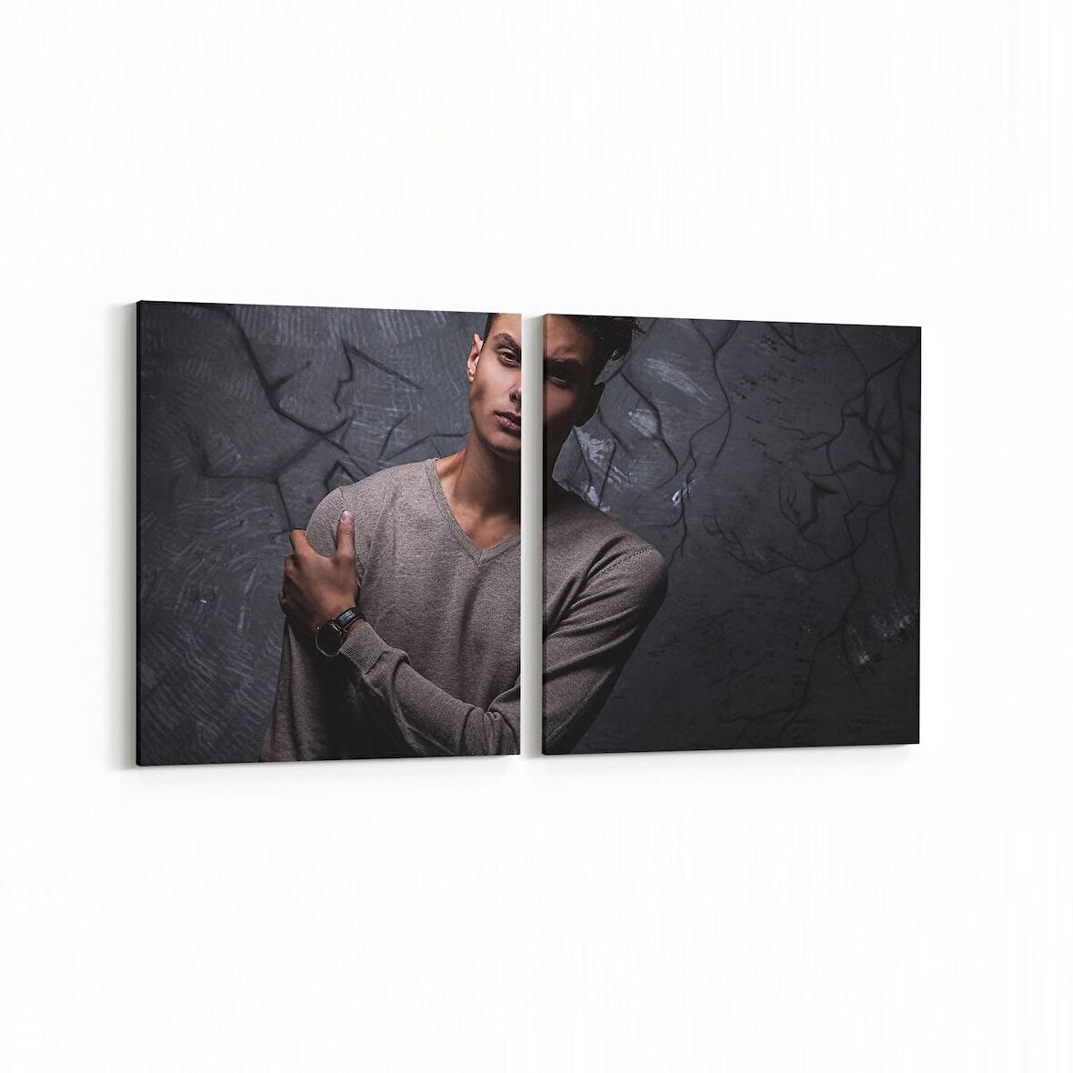 Olla 16770K2Y Model / Manken Görseli 2'li Yatay Kanvas Tablo (Ölçü: 125X60)