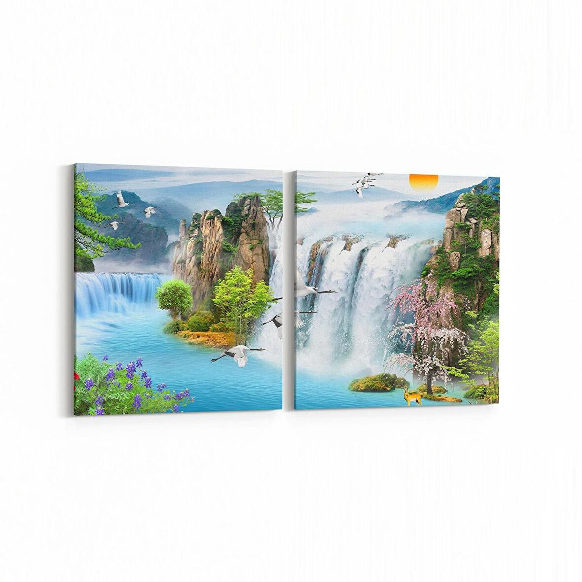Olla 13246K2Y Doğa / Manzara Görseli Kare 2'li Yatay Kanvas Tablo (Ölçü: 145X70)