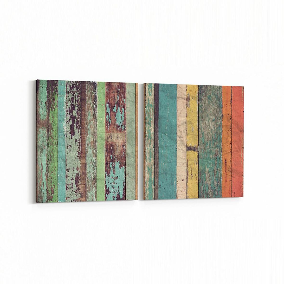 Olla 11977K2Y Ahşap Desen Görseli Kare 2'li Yatay Kanvas Tablo (Ölçü: 65X30)