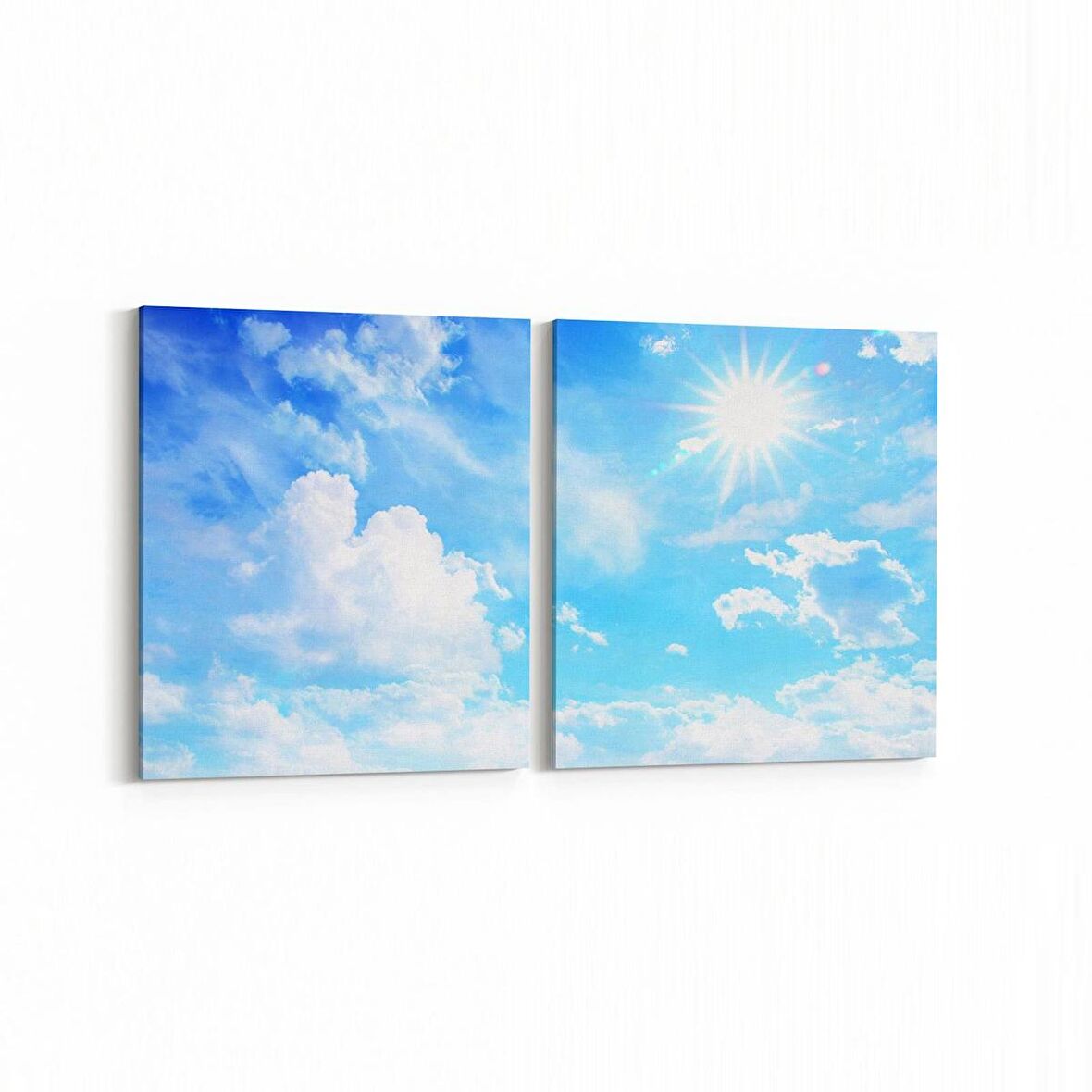 Olla 15451K2Y Gökyüzü Bulut Görseli Kare 2'li Yatay Kanvas Tablo (Ölçü: 85X40)