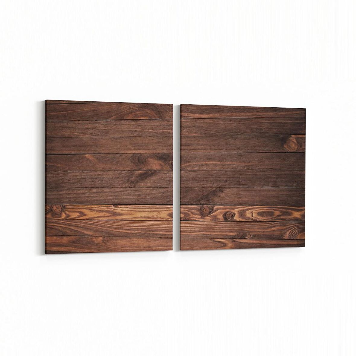 Olla 11980K2Y Ahşap Desen Görseli Kare 2'li Yatay Kanvas Tablo (Ölçü: 105X50)