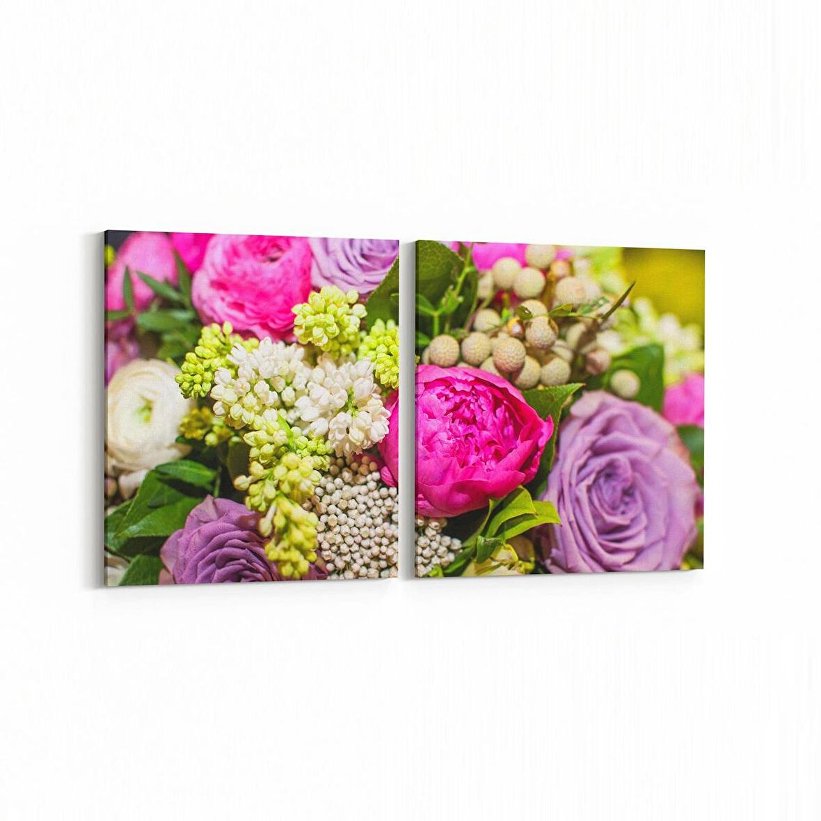 Olla 11563K2Y Çiçek Görseli Kare 2'li Yatay Kanvas Tablo (Ölçü: 85X40)