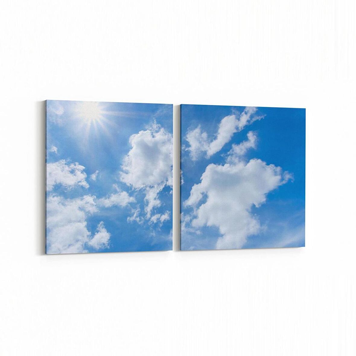 Olla 15617K2Y Gökyüzü Bulut Görseli Kare 2'li Yatay Kanvas Tablo (Ölçü: 125X60)