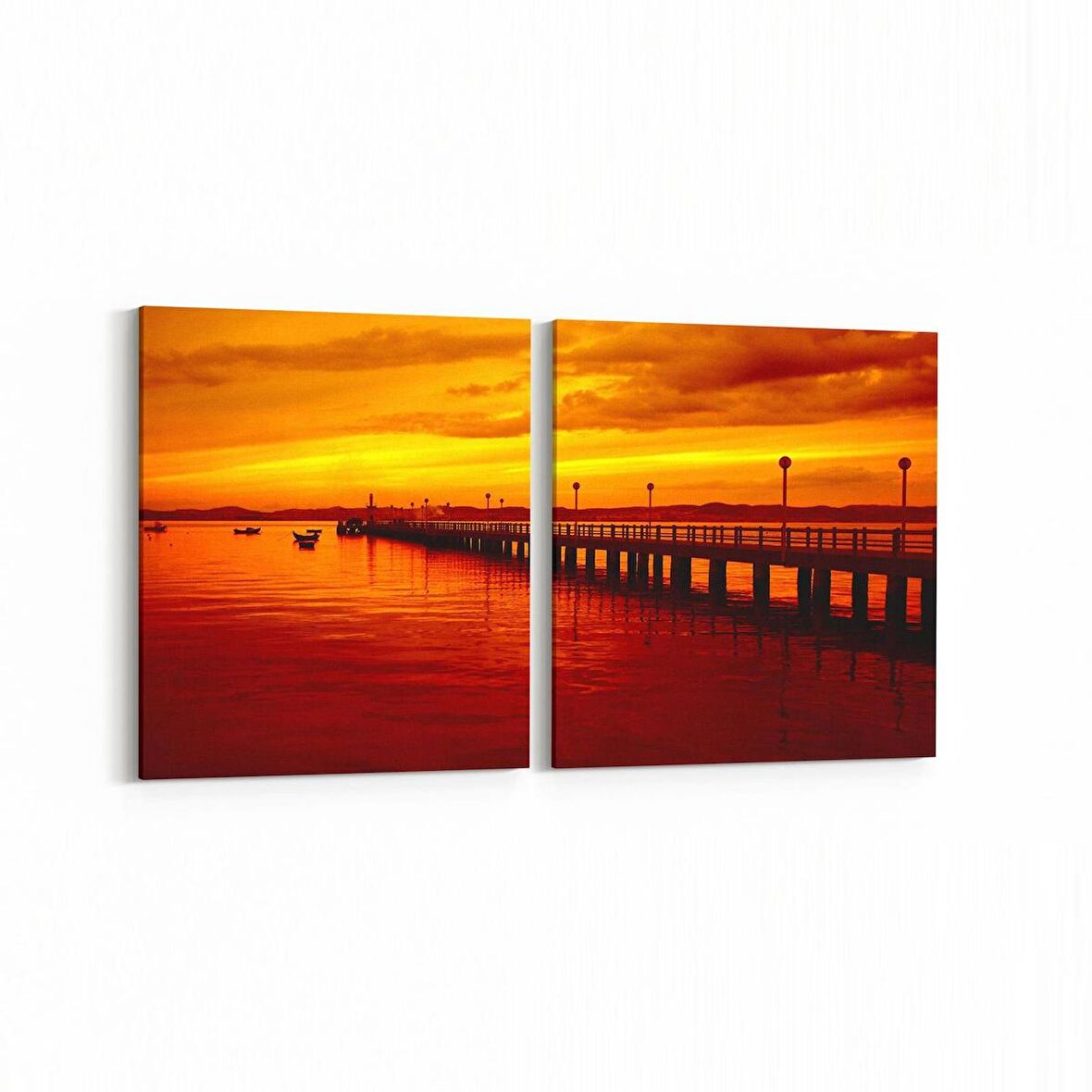 Olla 15999K2Y Günbatımı Görseli Kare 2'li Yatay Kanvas Tablo (Ölçü: 105X50)