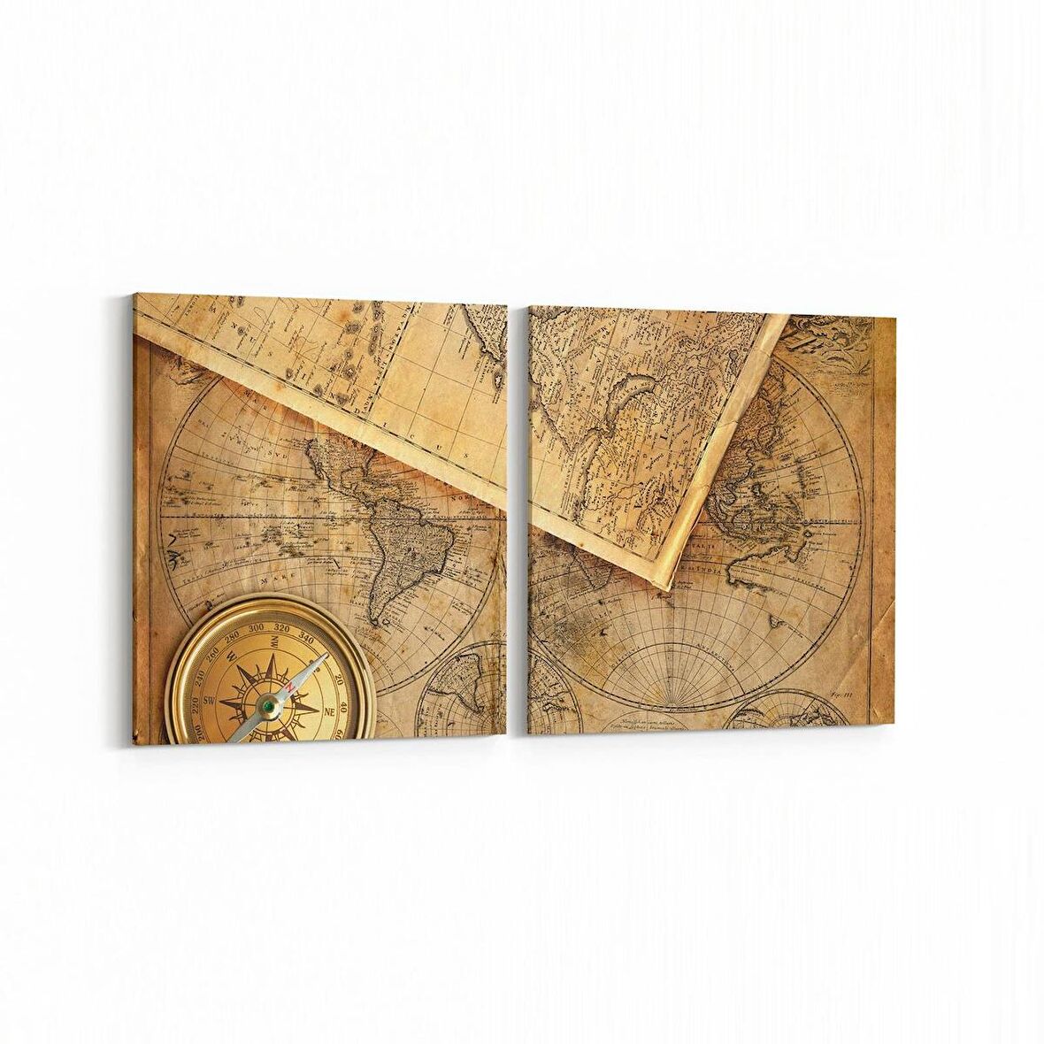 Olla 16216K2Y Harita Görseli Kare 2'li Yatay Kanvas Tablo (Ölçü: 85X40)