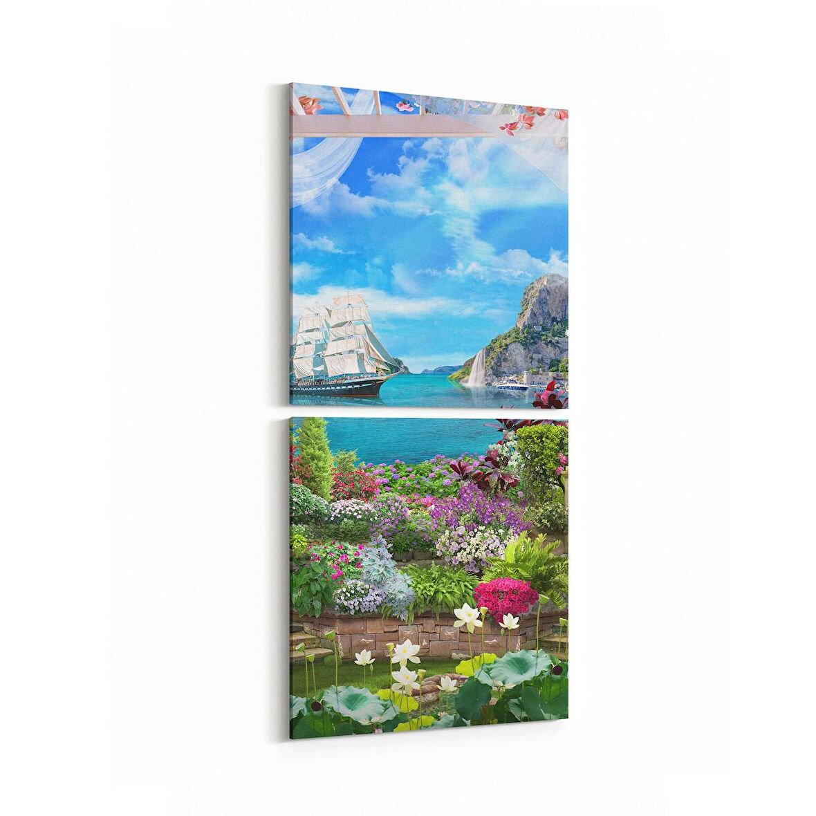 Olla 14262K2D Doğa / Manzara Görseli Kare 2'li Dikey Kanvas Tablo (Ölçü: 30X65)