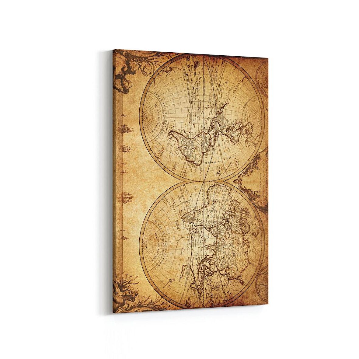 Olla 16153D Harita Görseli Dikey Kanvas Tablo (Ölçü: 60X90)
