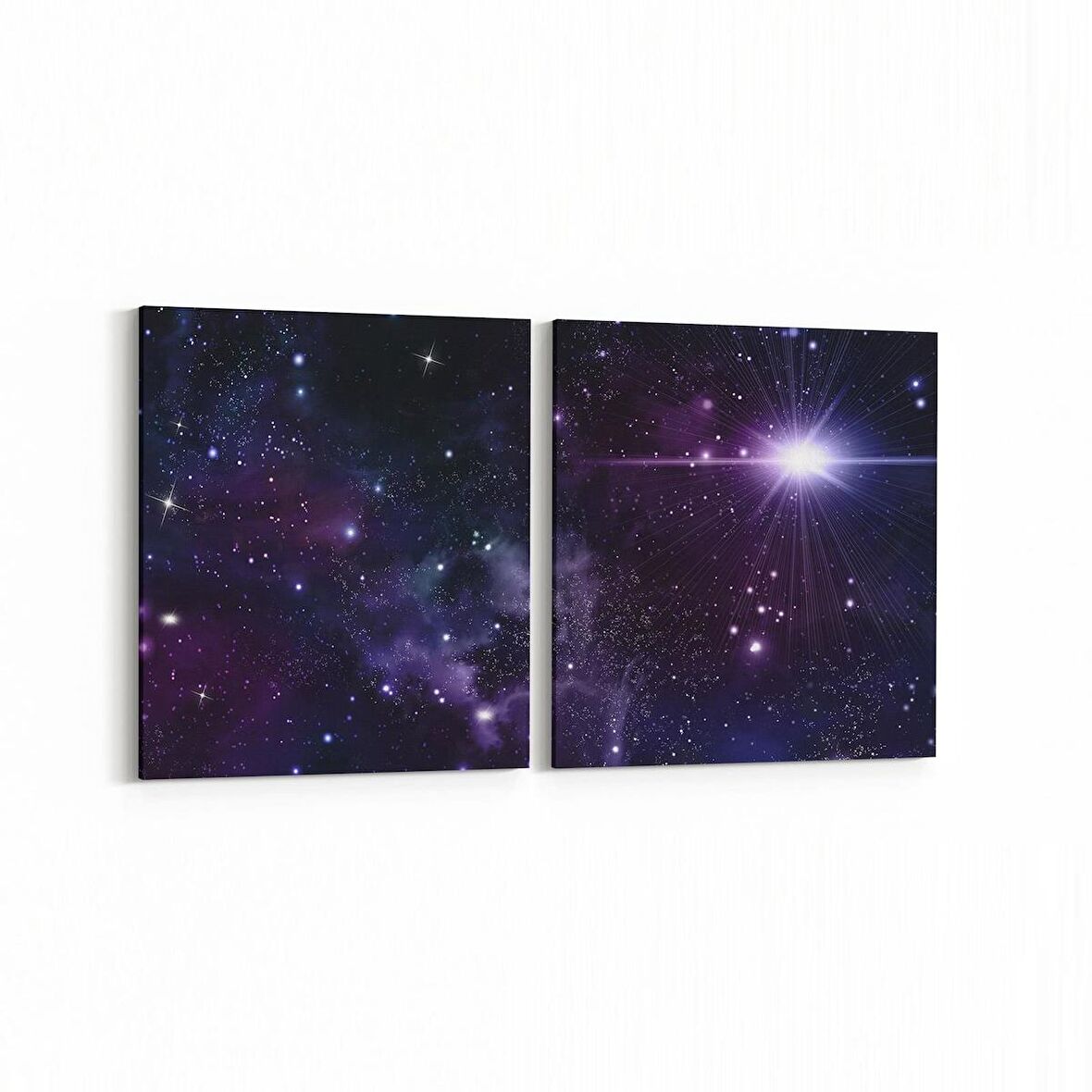 Olla 14706K2Y Gece Gökyüzü Görseli Kare 2'li Yatay Kanvas Tablo (Ölçü: 145X70)