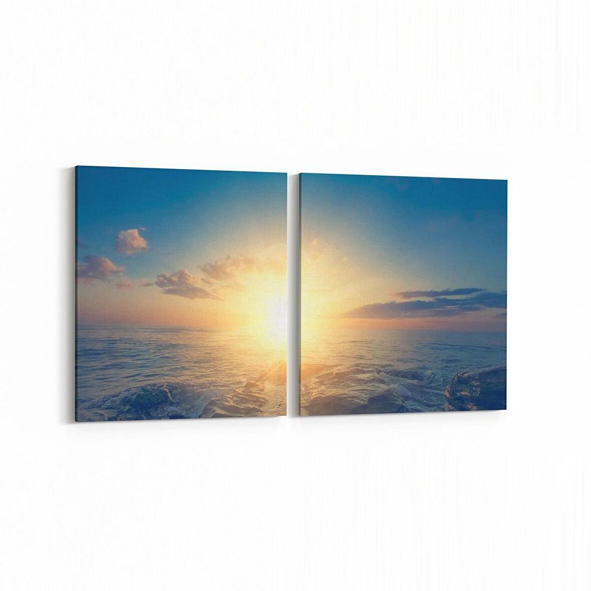 Olla 16013K2Y Günbatımı Görseli Kare 2'li Yatay Kanvas Tablo (Ölçü: 125X60)