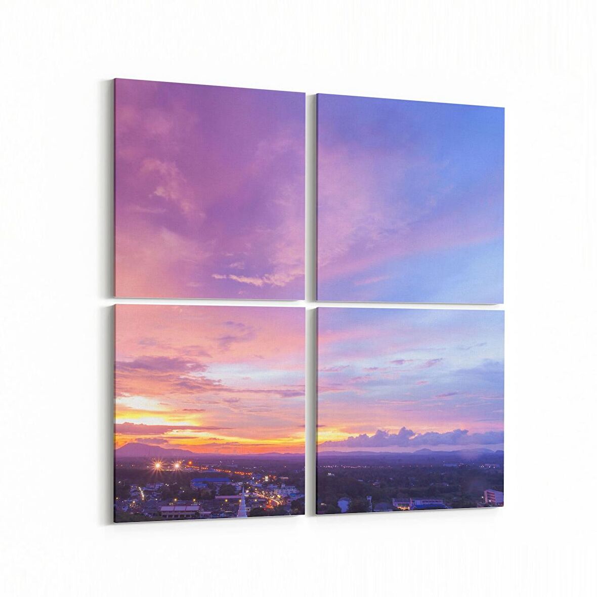 Olla 15927K4 Günbatımı Görseli Kare 4'lü Kanvas Tablo (Ölçü: 145X145)
