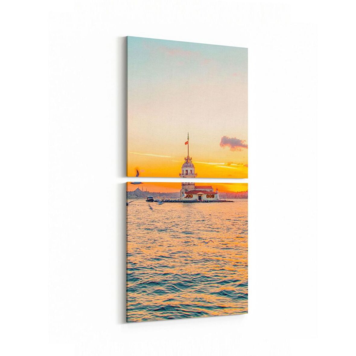 Olla 15953K2D Günbatımı Görseli Kare 2'li Dikey Kanvas Tablo (Ölçü: 30X65)