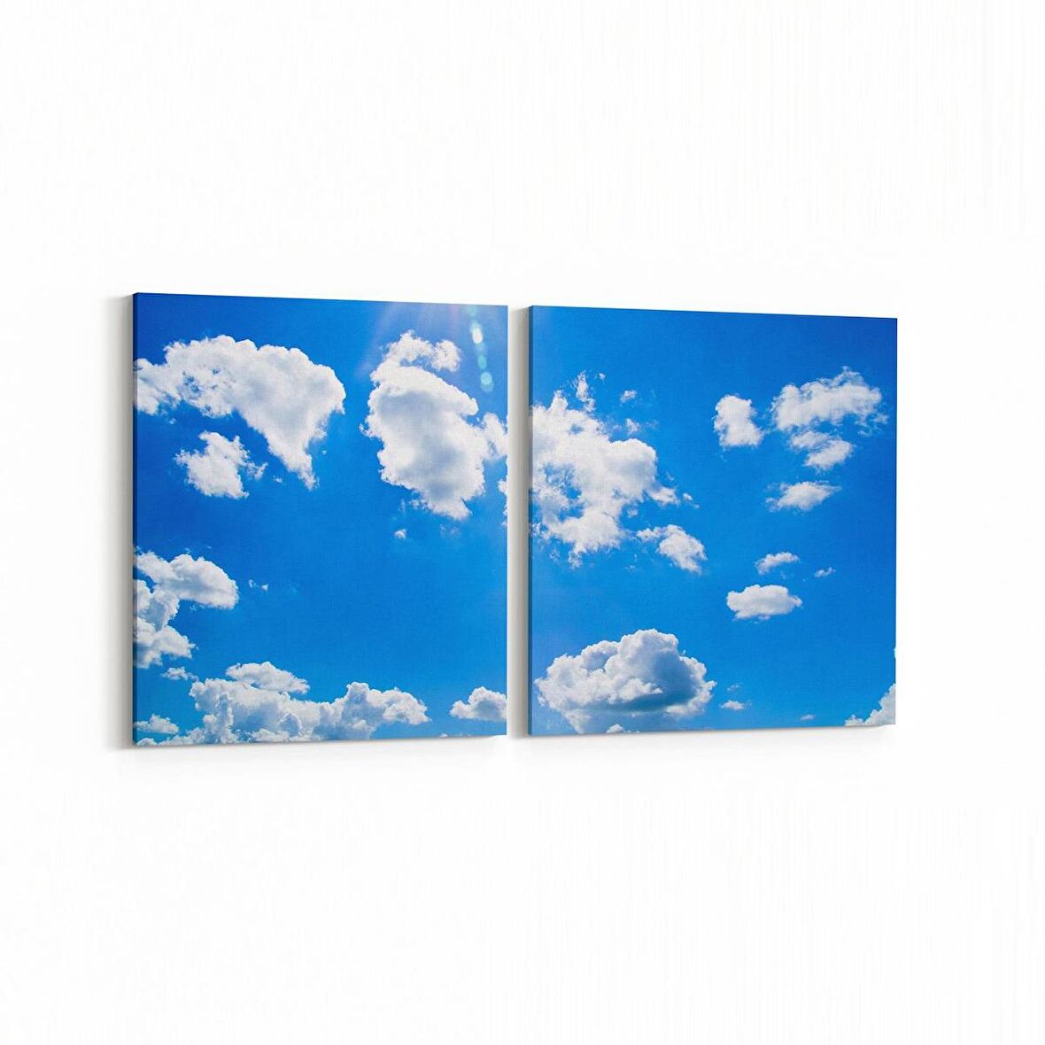 Olla 15554K2Y Gökyüzü Bulut Görseli Kare 2'li Yatay Kanvas Tablo (Ölçü: 85X40)