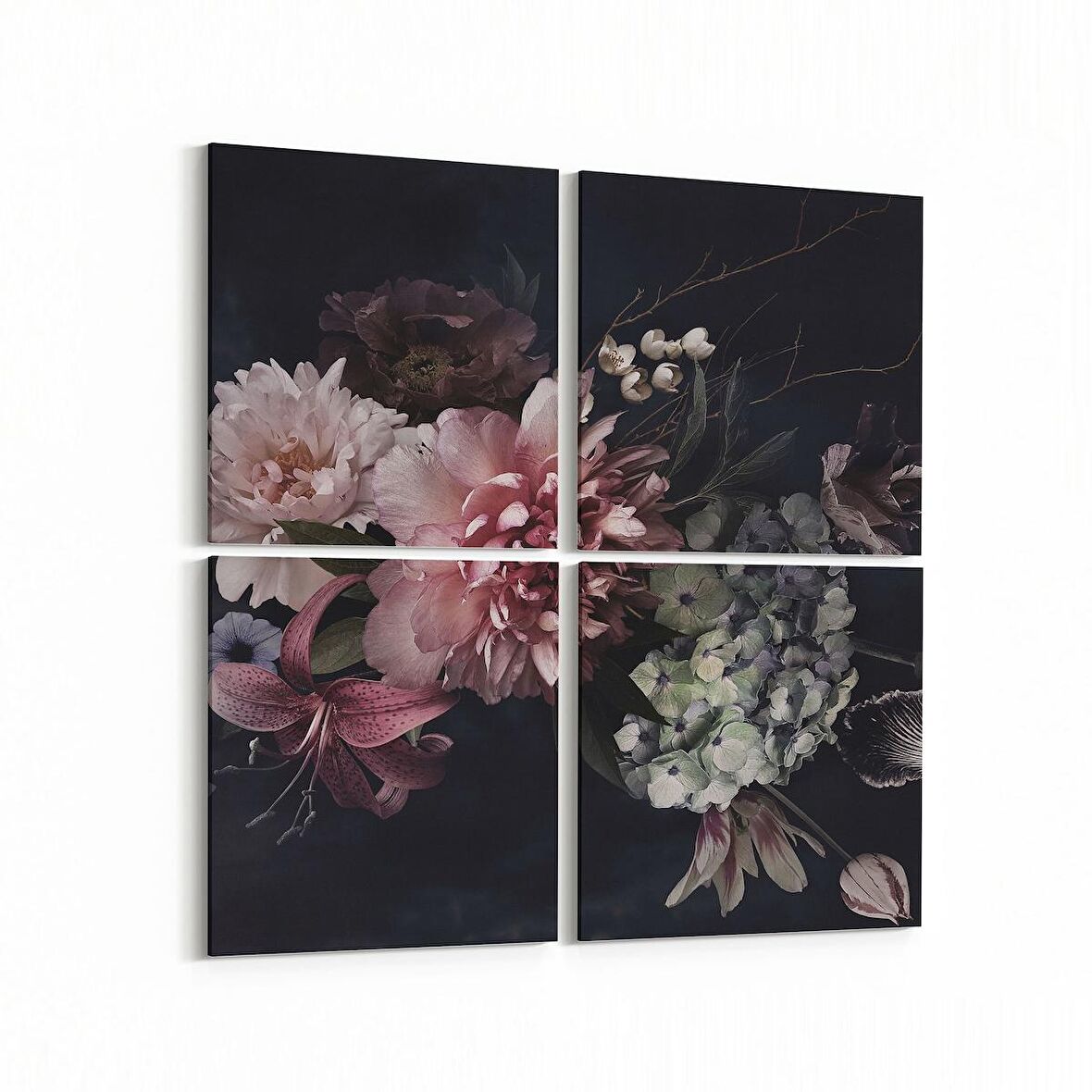 Olla 11769K4 Çiçek Görseli Kare 4'lü Kanvas Tablo (Ölçü: 65X65)