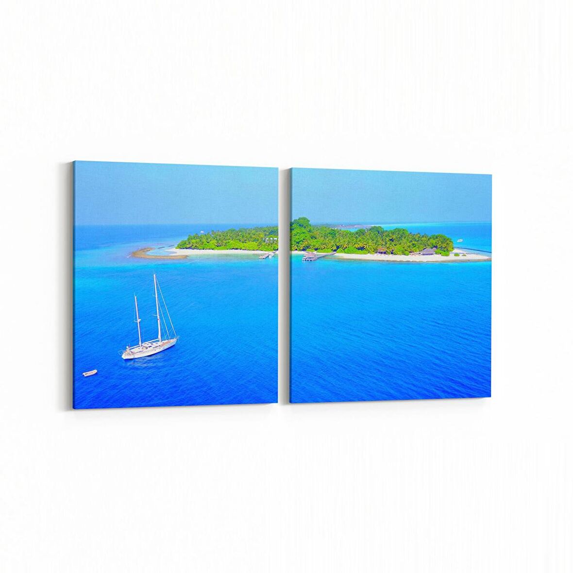 Olla 16569K2Y Kumsal / Sahil Görseli Kare 2'li Yatay Kanvas Tablo (Ölçü: 145X70)