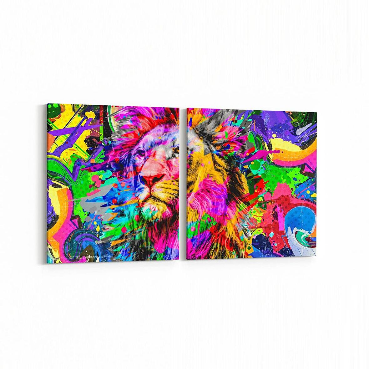 Olla 12542K2Y Hayvanlar Alemi Görseli Kare 2'li Yatay Kanvas Tablo (Ölçü: 125X60)