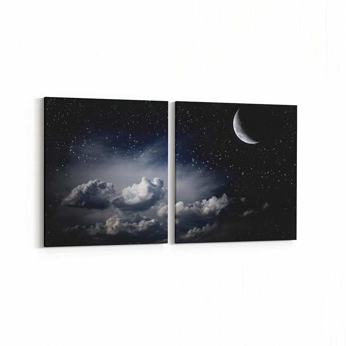 Olla 14658K2Y Gece Gökyüzü Görseli Kare 2'li Yatay Kanvas Tablo (Ölçü: 145X70)