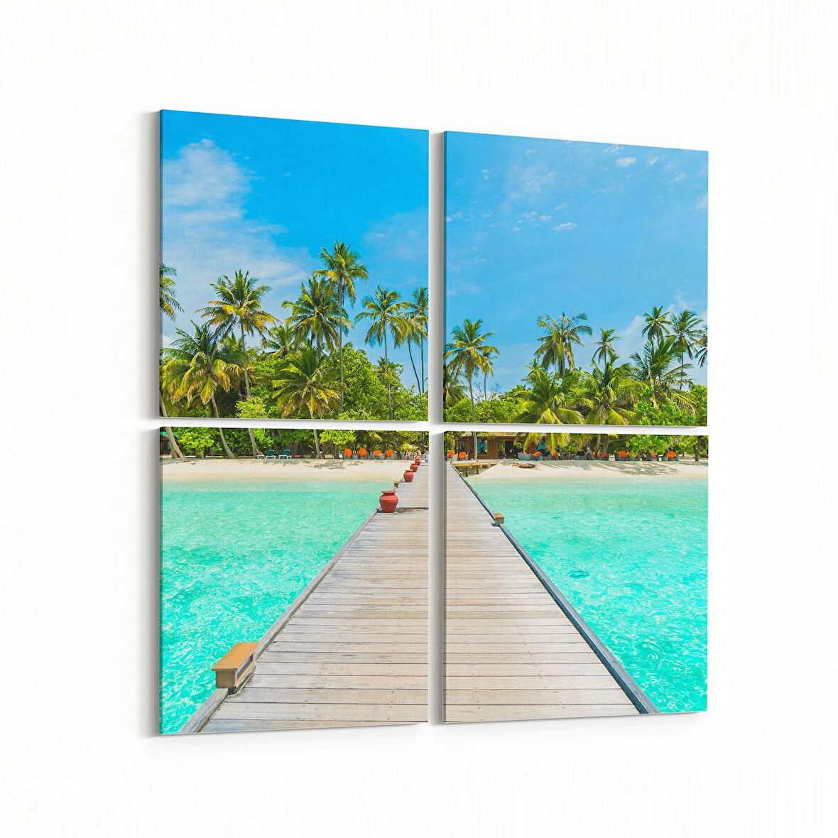 Olla 16510K4 Kumsal / Sahil Görseli Kare 4'lü Kanvas Tablo (Ölçü: 65X65)