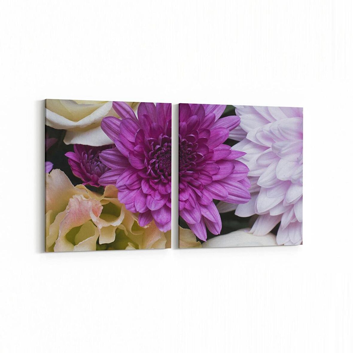 Olla 11637K2Y Çiçek Görseli Kare 2'li Yatay Kanvas Tablo (Ölçü: 145X70)