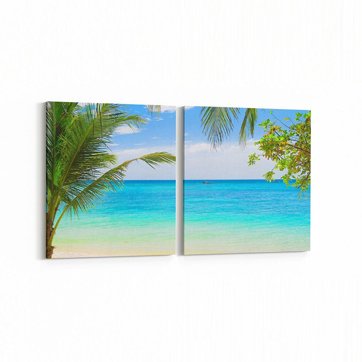 Olla 16527K2Y Kumsal / Sahil Görseli Kare 2'li Yatay Kanvas Tablo (Ölçü: 65X30)
