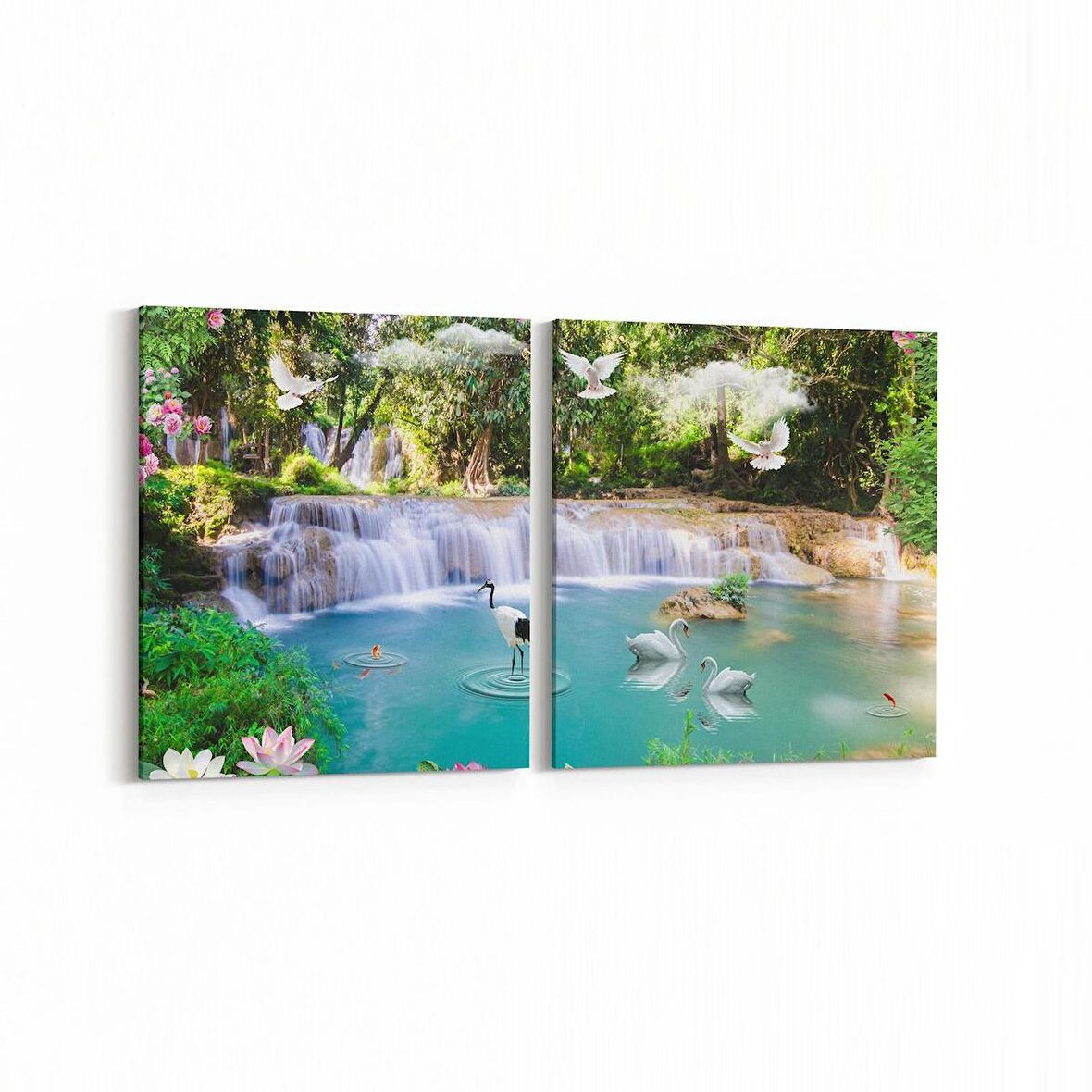 Olla 13387K2Y Doğa / Manzara Görseli Kare 2'li Yatay Kanvas Tablo (Ölçü: 145X70)