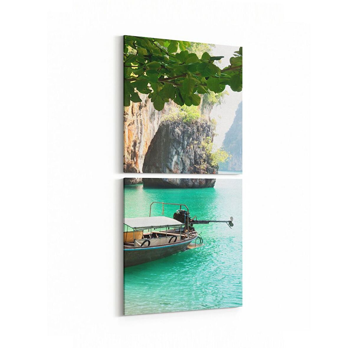 Olla 16617K2D Kumsal / Sahil Görseli Kare 2'li Dikey Kanvas Tablo (Ölçü: 30X65)