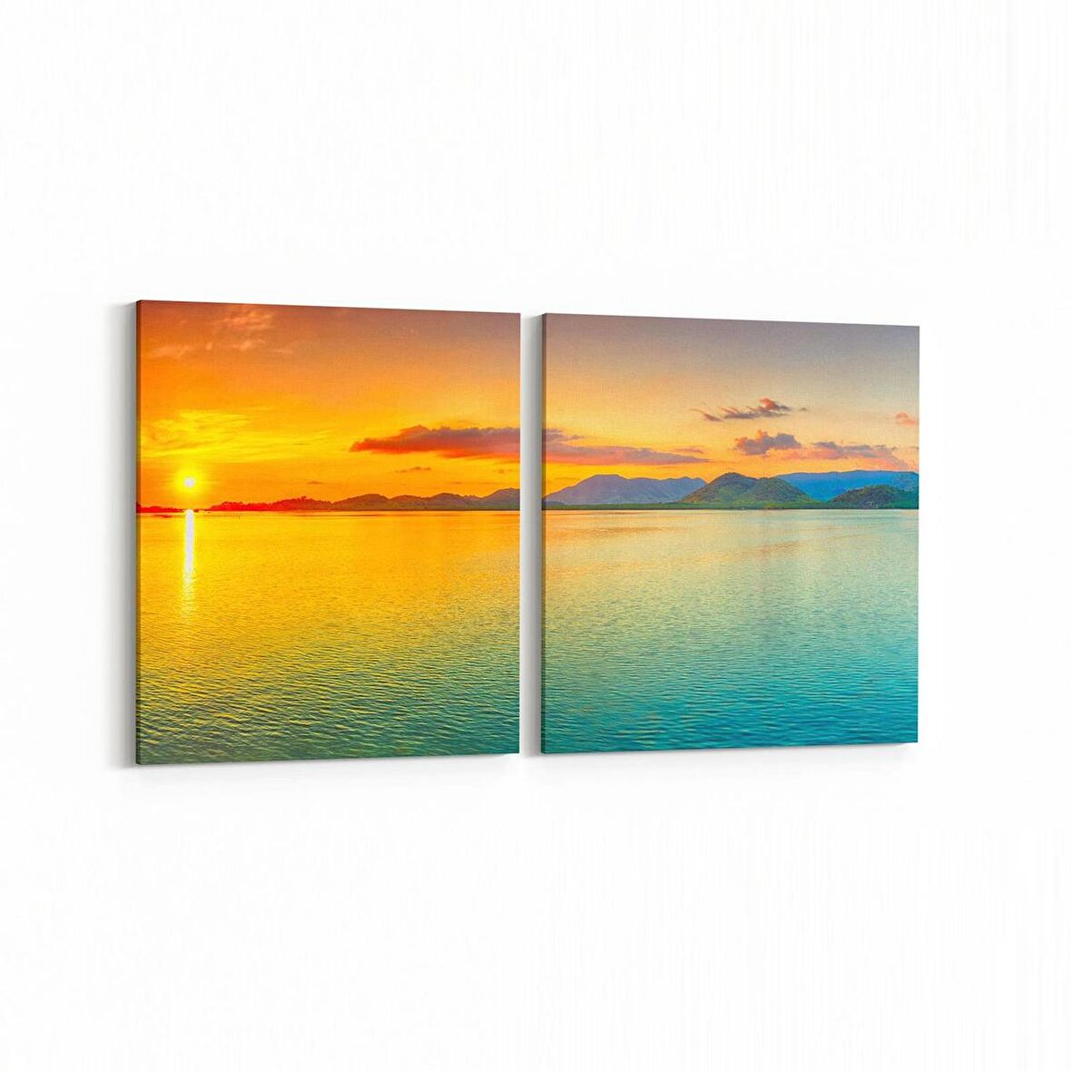 Olla 15937K2Y Günbatımı Görseli Kare 2'li Yatay Kanvas Tablo (Ölçü: 145X70)