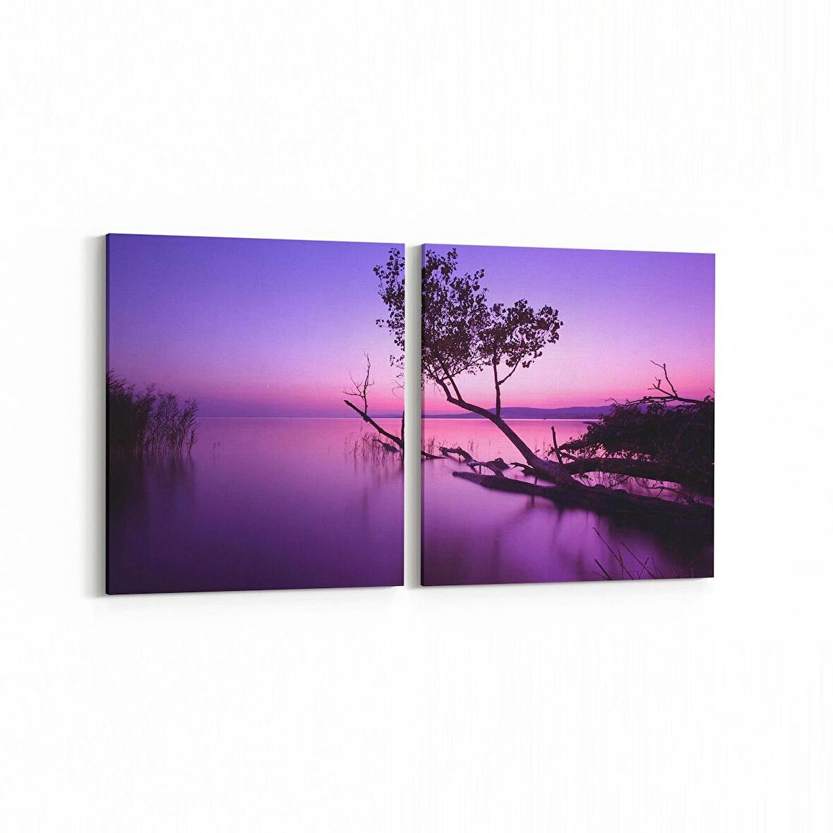 Olla 16084K2Y Günbatımı Görseli Kare 2'li Yatay Kanvas Tablo (Ölçü: 125X60)