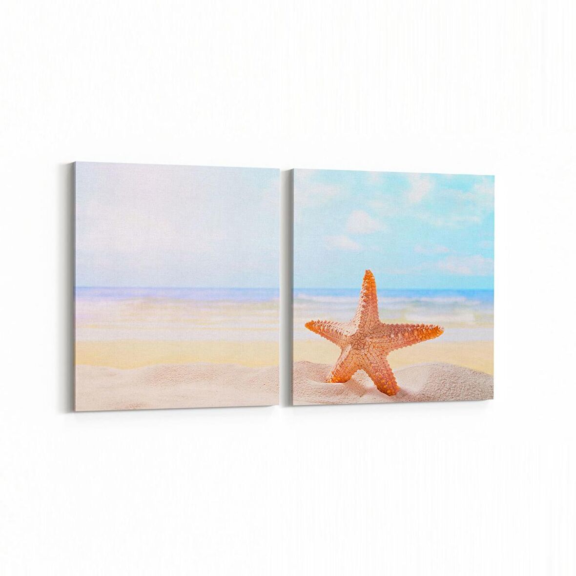 Olla 16490K2Y Kumsal / Sahil Görseli Kare 2'li Yatay Kanvas Tablo (Ölçü: 125X60)