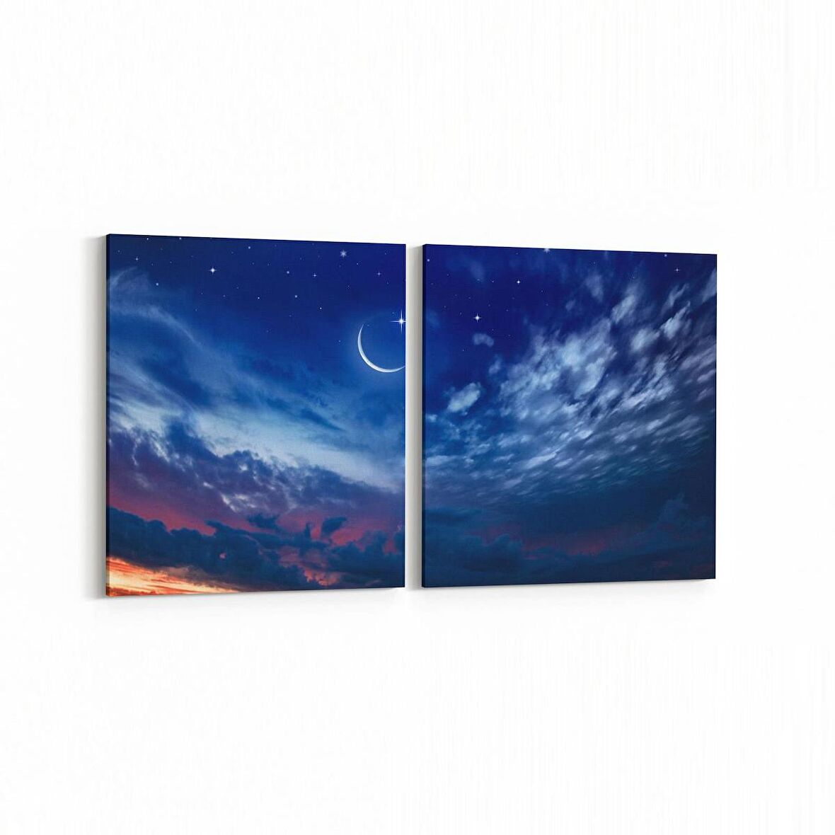Olla 14677K2Y Gece Gökyüzü Görseli Kare 2'li Yatay Kanvas Tablo (Ölçü: 65X30)