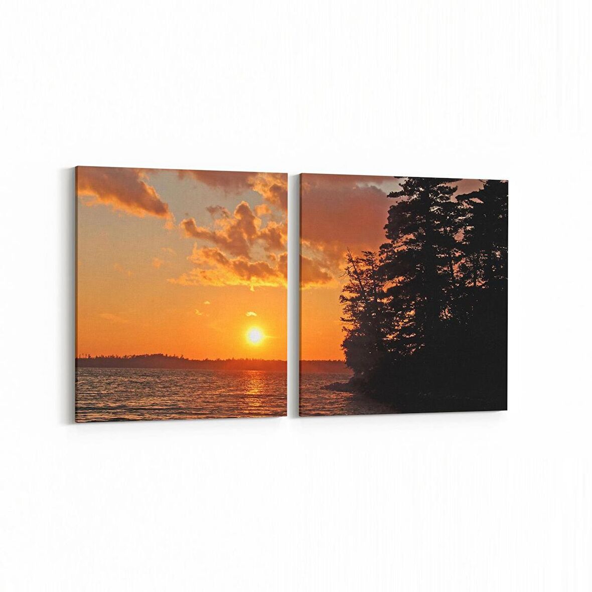 Olla 16116K2Y Günbatımı Görseli Kare 2'li Yatay Kanvas Tablo (Ölçü: 85X40)