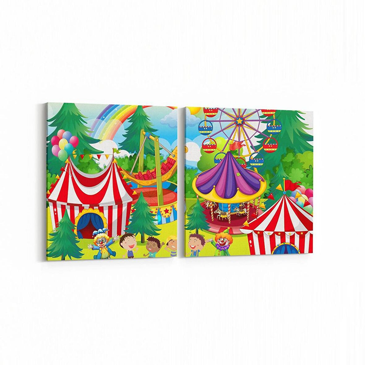 Olla 12776K2Y Çocuk Odası Görseli 2'li Yatay Kanvas Tablo (Ölçü: 105X50)