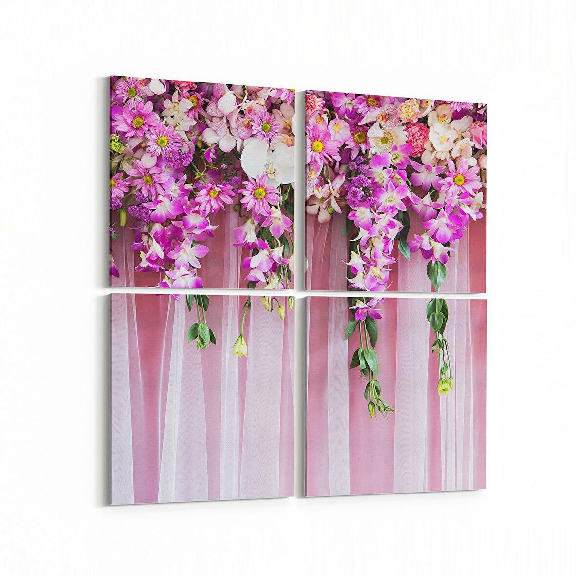 Olla 11574K4 Çiçek Görseli Kare 4'lü Kanvas Tablo (Ölçü: 65X65)