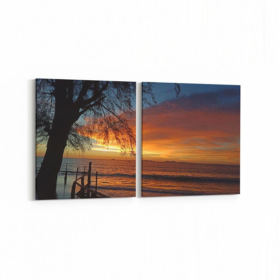 Olla 15982K2Y Günbatımı Görseli Kare 2'li Yatay Kanvas Tablo (Ölçü: 65X30)