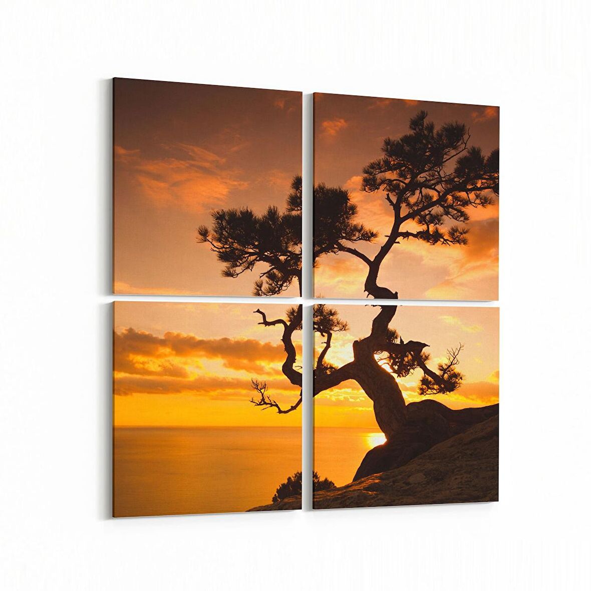 Olla 16135K4 Günbatımı Görseli Kare 4'lü Kanvas Tablo (Ölçü: 125X125)
