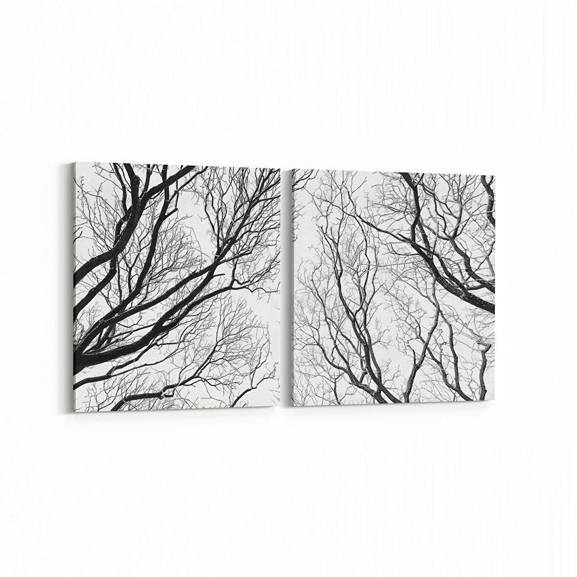 Olla 10884K2Y Ağaç Görseli Kare 2'li Yatay Kanvas Tablo (Ölçü: 125X60)