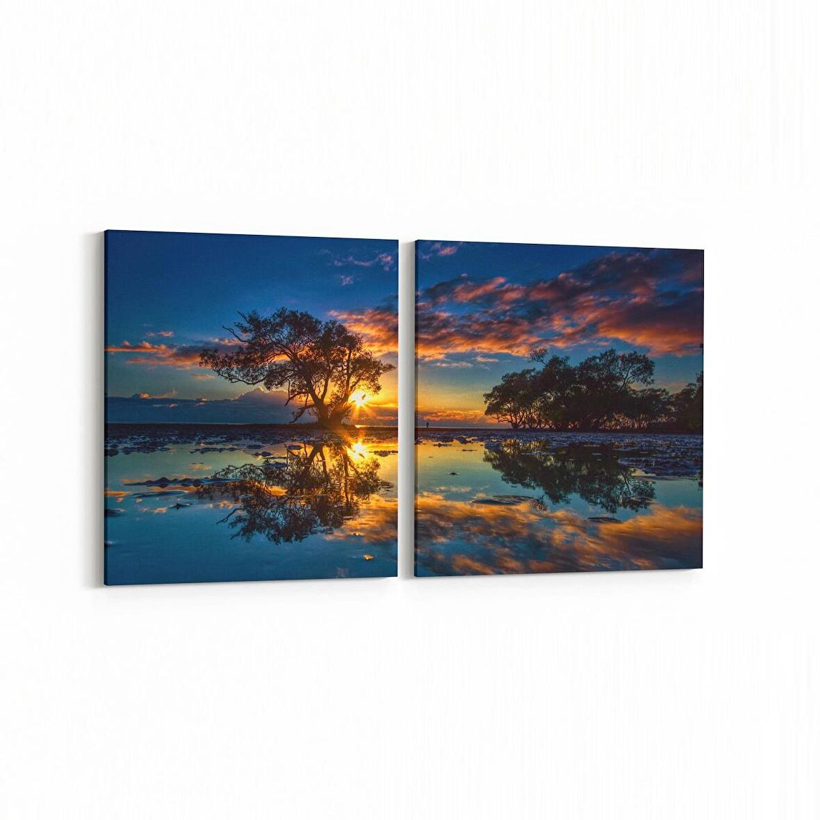 Olla 15943K2Y Günbatımı Görseli Kare 2'li Yatay Kanvas Tablo (Ölçü: 105X50)