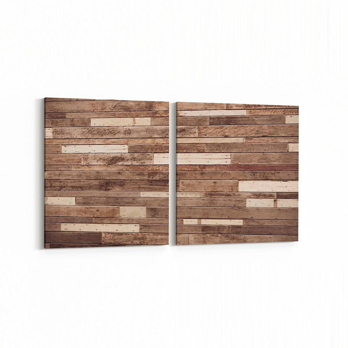 Olla 11998K2Y Ahşap Desen Görseli Kare 2'li Yatay Kanvas Tablo (Ölçü: 85X40)