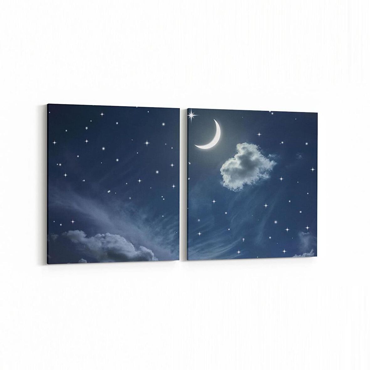 Olla 14711K2Y Gece Gökyüzü Görseli Kare 2'li Yatay Kanvas Tablo (Ölçü: 85X40)
