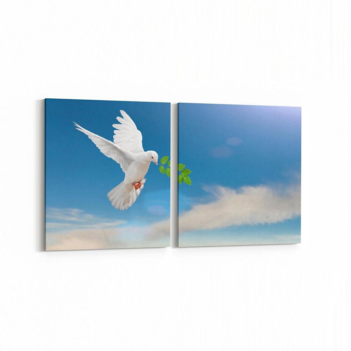 Olla 15866K2Y Gökyüzü Kuşlar Görseli Kare 2'li Yatay Kanvas Tablo (Ölçü: 145X70)