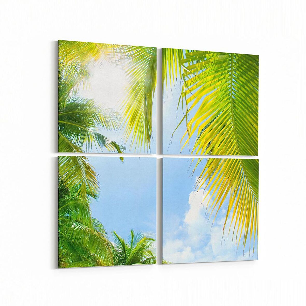 Olla 11486K4 Palmiye Ağacı Görseli Kare 4'lü Kanvas Tablo (Ölçü: 125X125)