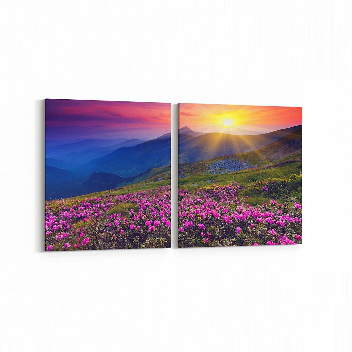 Olla 16139K2Y Günbatımı Görseli Kare 2'li Yatay Kanvas Tablo (Ölçü: 105X50)