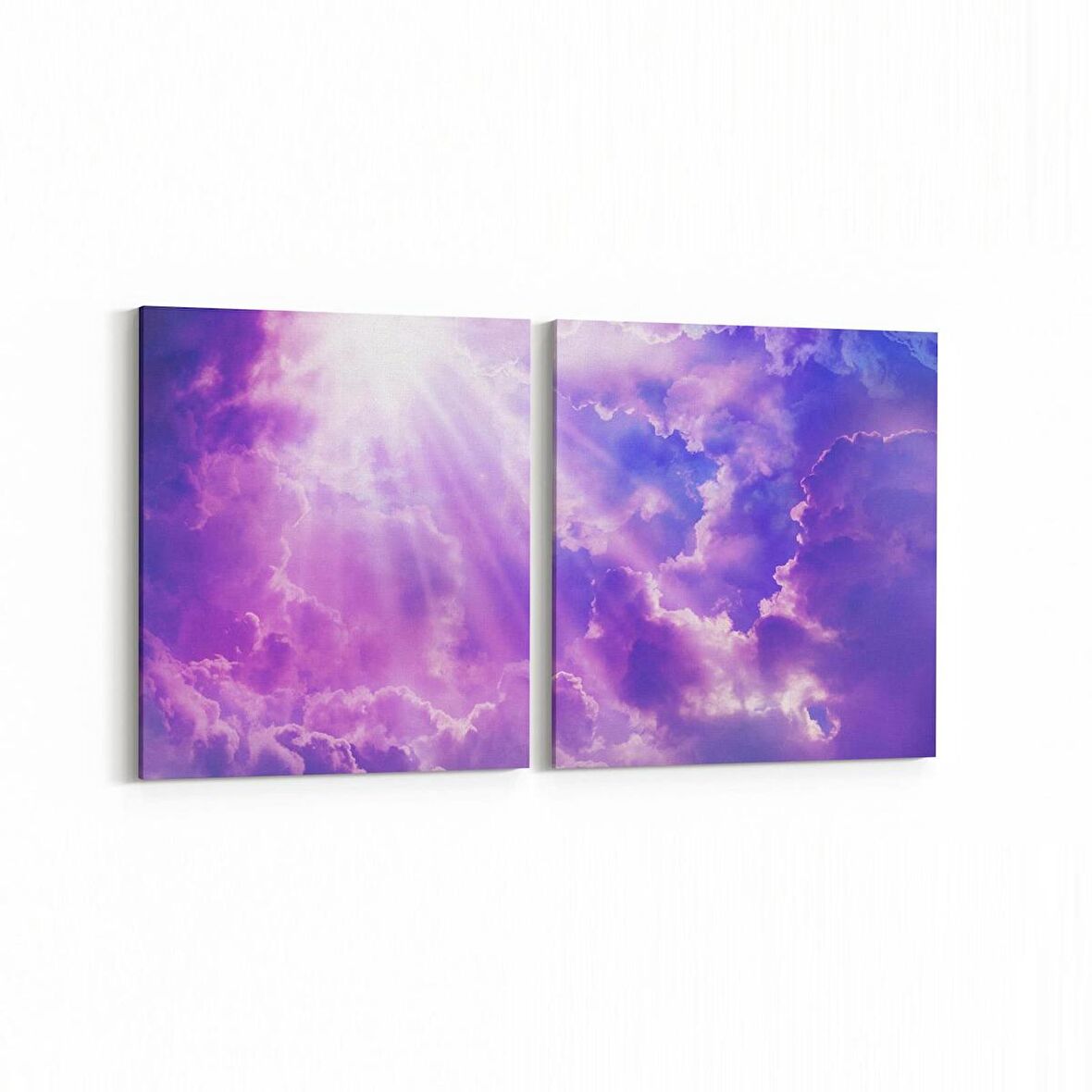 Olla 15625K2Y Gökyüzü Bulut Görseli Kare 2'li Yatay Kanvas Tablo (Ölçü: 105X50)