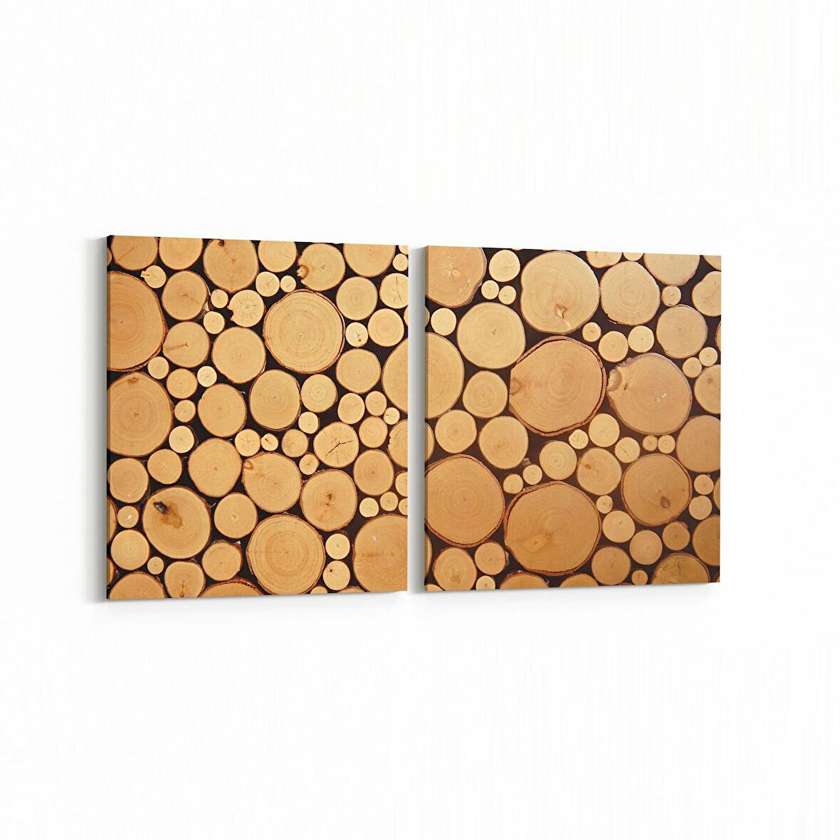Olla 11995K2Y Ahşap Desen Görseli Kare 2'li Yatay Kanvas Tablo (Ölçü: 65X30)