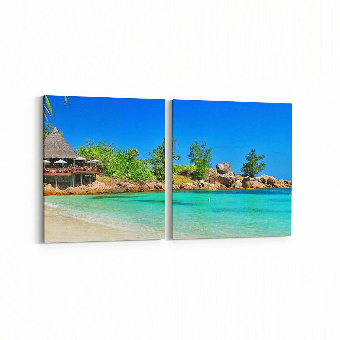 Olla 16361K2Y Kumsal / Sahil Görseli Kare 2'li Yatay Kanvas Tablo (Ölçü: 125X60)